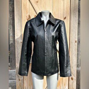 Vintage 90s Worthington Womens Black Leather Full Zip Jacket~L~